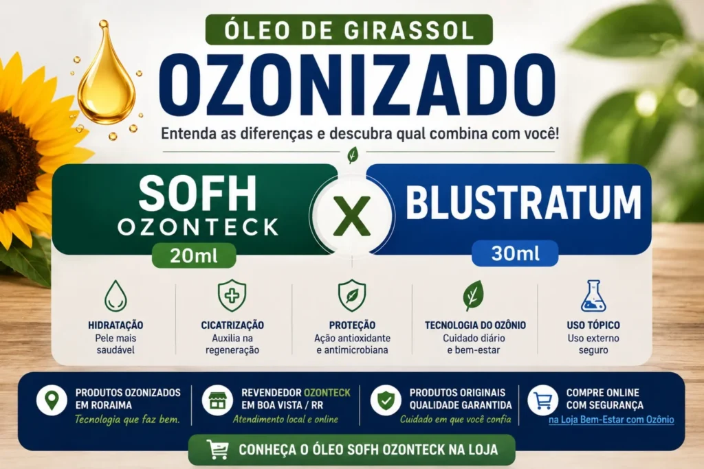 Óleo de girassol ozonizado Sofh Ozonteck x Blustratum – comparativo em Roraima